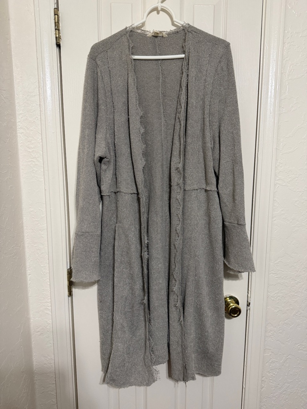 Light Gray Open-Front Long Knit Cardigan